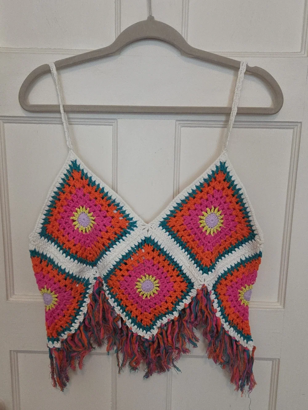 Self Contrast Dixie Crochet Camisole Knit Fringe Hem Top In Happy Colors SZ Med - Picture 16 of 16